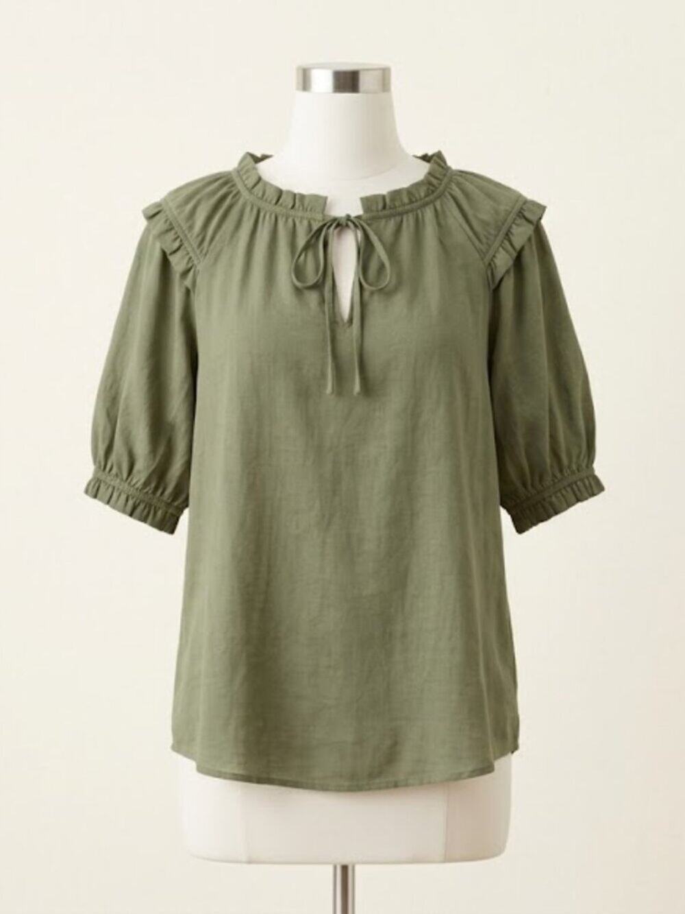 RACHEL Rachel Roy Sage Green Ruffle Peasant Blouse Top XS